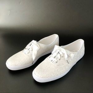 Keds X Kate Spade New York White Champion Glitter Sneakers Size 10 (NWOB)